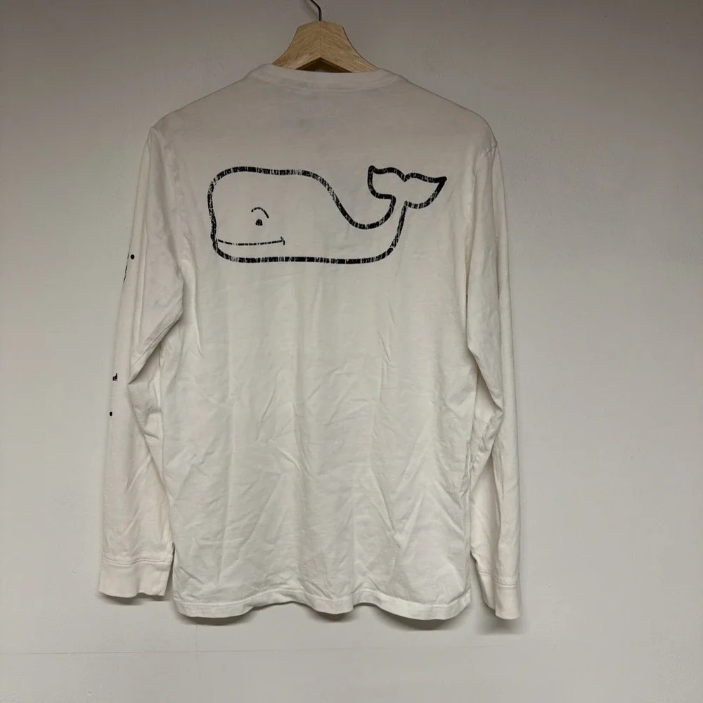 Vineyard Vines T-shirt Size S Mens Vintage Whale Long Sleeve Pocket White